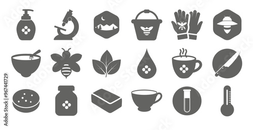 honey glyph icon set, honey product themed template collection