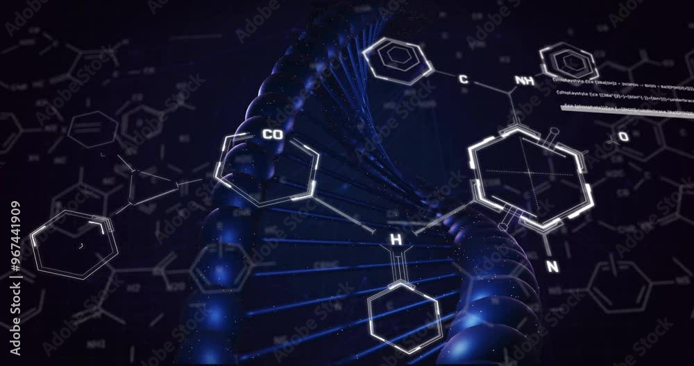 Animation of scientific data processing over dna strand spinning Animation of scientific data processing over dna strand spinning