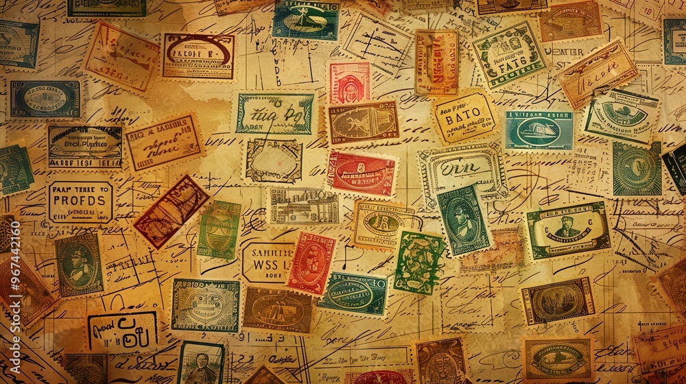 Fototapeta premium Vintage stamp pattern wallpaper