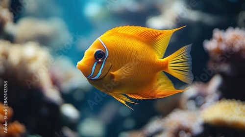 Vibrant Yellow Fish Swimming in Coral Reef