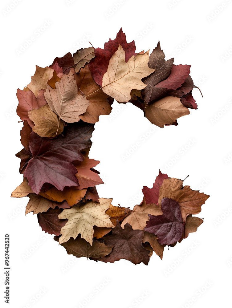 autumn leaves alphabet letter C isolated on transparent background autumn leaves alphabet letter C isolated on transparent background