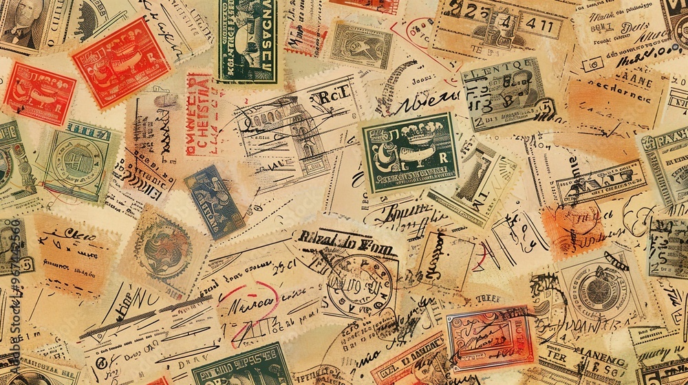 Fototapeta premium Vintage stamp pattern wallpaper