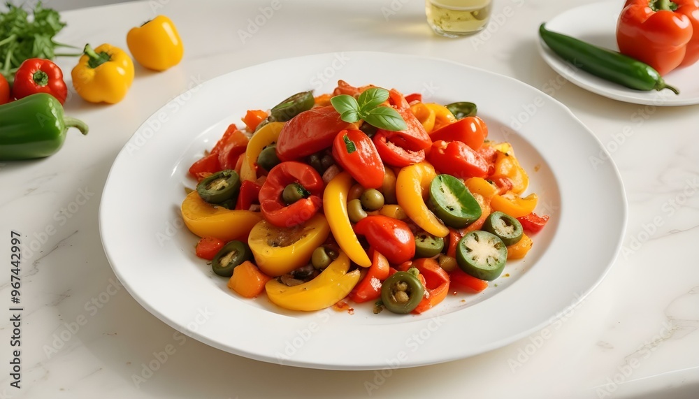 Fresh gourmet vegetarian meal with grilled tomato and bell pepper Fresh gourmet vegetarian meal with grilled tomato and bell pepper