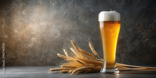 Tall Hefeweizen glass filled with hazy golden wheat beer, one empty and one garnished, beer, Hefeweizen, glass, tall, hazy photo