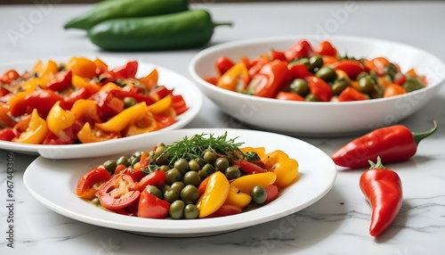 Fresh gourmet vegetarian meal with grilled tomato and bell pepper