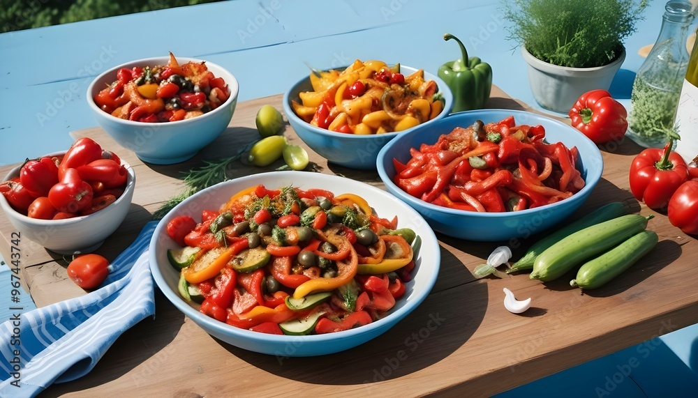 Fresh gourmet vegetarian meal with grilled tomato and bell pepper Fresh gourmet vegetarian meal with grilled tomato and bell pepper