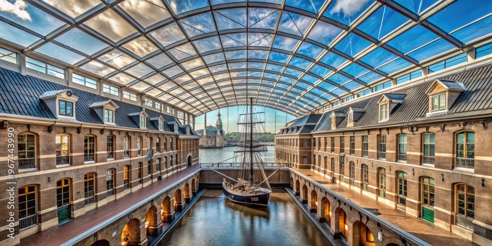 Fototapeta premium Skylight of The Maritime Museum in Amsterdam , museum, Amsterdam, Netherlands, architecture, design, interior, ceiling