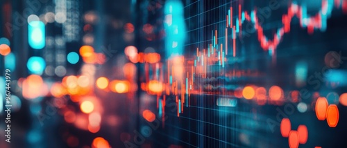 Wallpaper Mural A stock market graph on an abstract background with blurred city lights, symbolizing the dynamic nature of financial technology and its impact on global business.  Torontodigital.ca