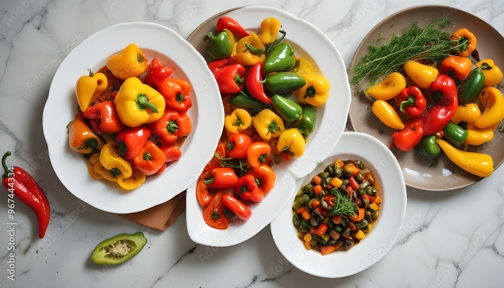 Fresh gourmet vegetarian meal with grilled tomato and bell pepper Fresh gourmet vegetarian meal with grilled tomato and bell pepper