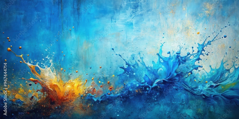 Abstract oil painting with blue background and textured splash design, art, painting, abstract, oil, blue, background