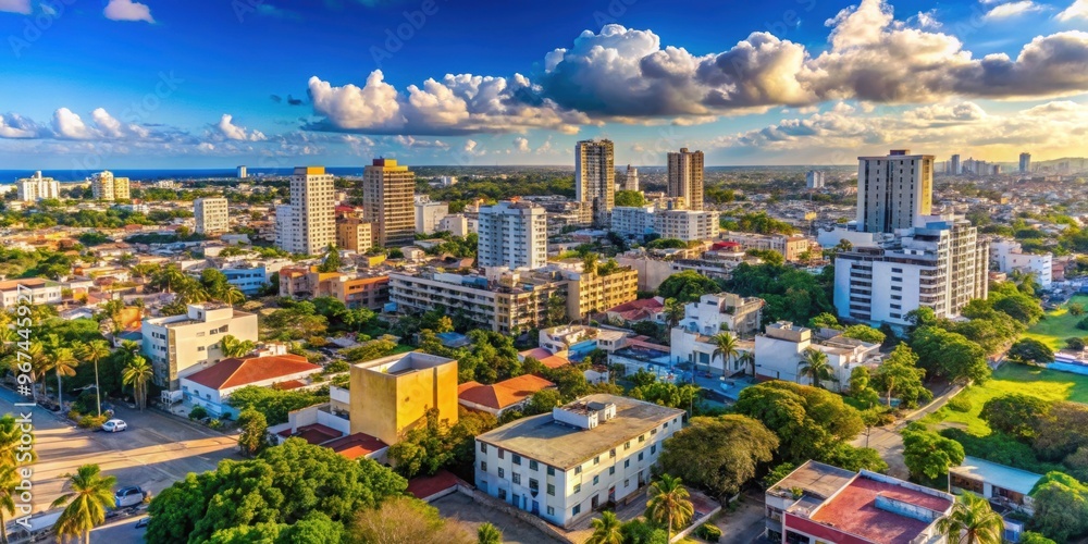 Fototapeta premium Cityscape of Santo Domingo under the sunlight and a blue sky in the Dominican Republic, Santo Domingo