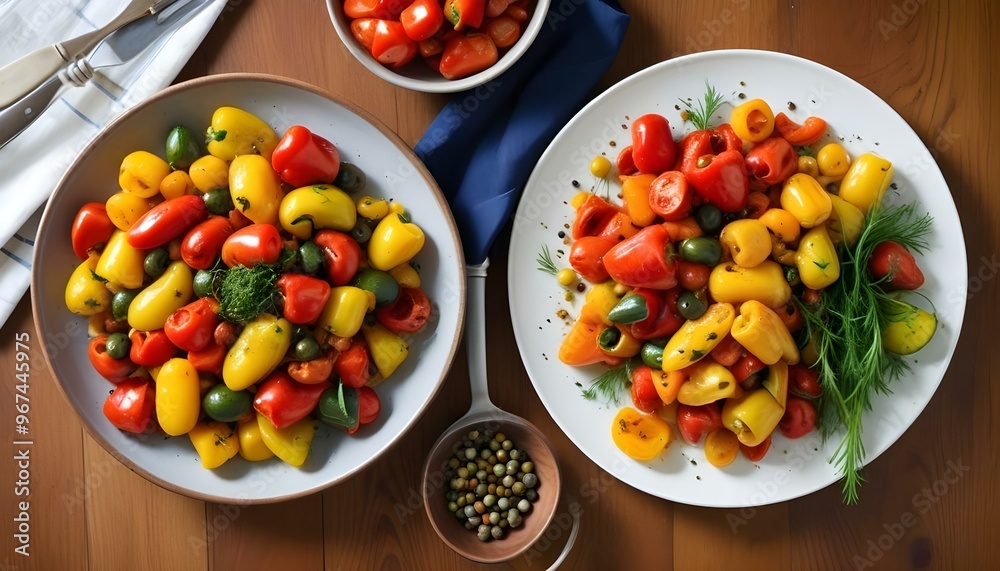 Fresh gourmet vegetarian meal with grilled tomato and bell pepper Fresh gourmet vegetarian meal with grilled tomato and bell pepper