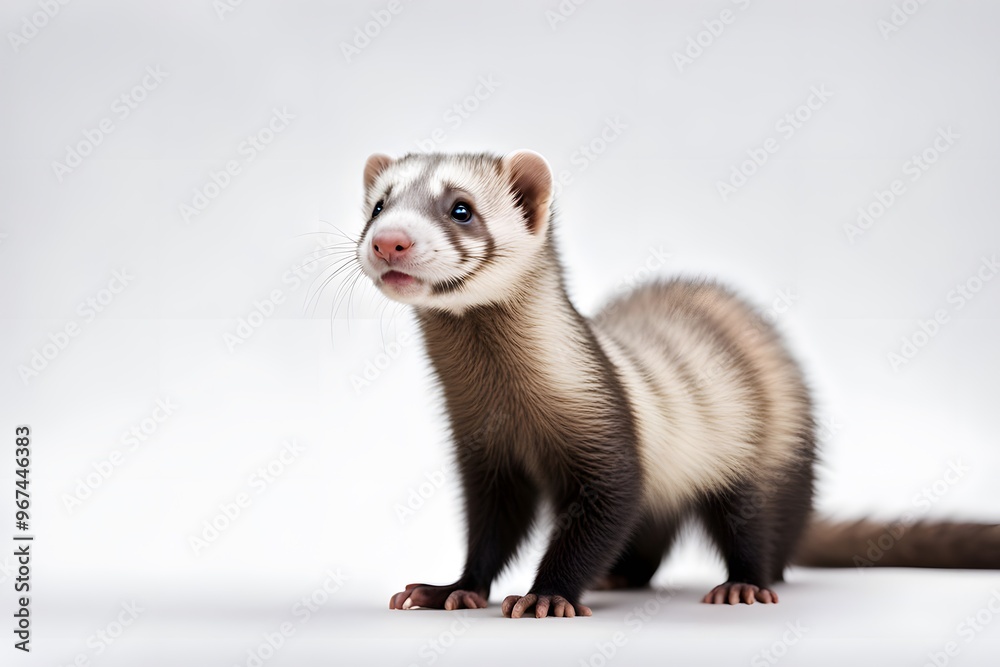 A curious ferret with a long body standing up on a white background, Ai Generated A curious ferret with a long body standing up on a white background, Ai Generated