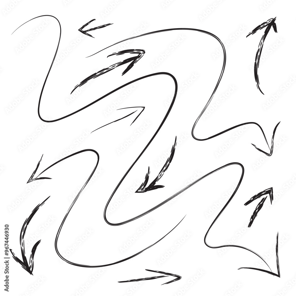 Sketchy arrow set, doodle arrows, hand drawn direction marks Sketchy arrow set, doodle arrows, hand drawn direction marks