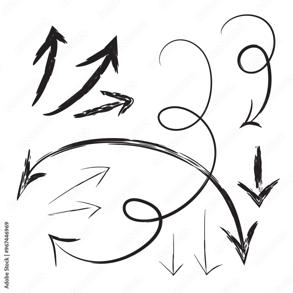 Sketchy arrow set, doodle arrows, hand drawn direction marks Sketchy arrow set, doodle arrows, hand drawn direction marks