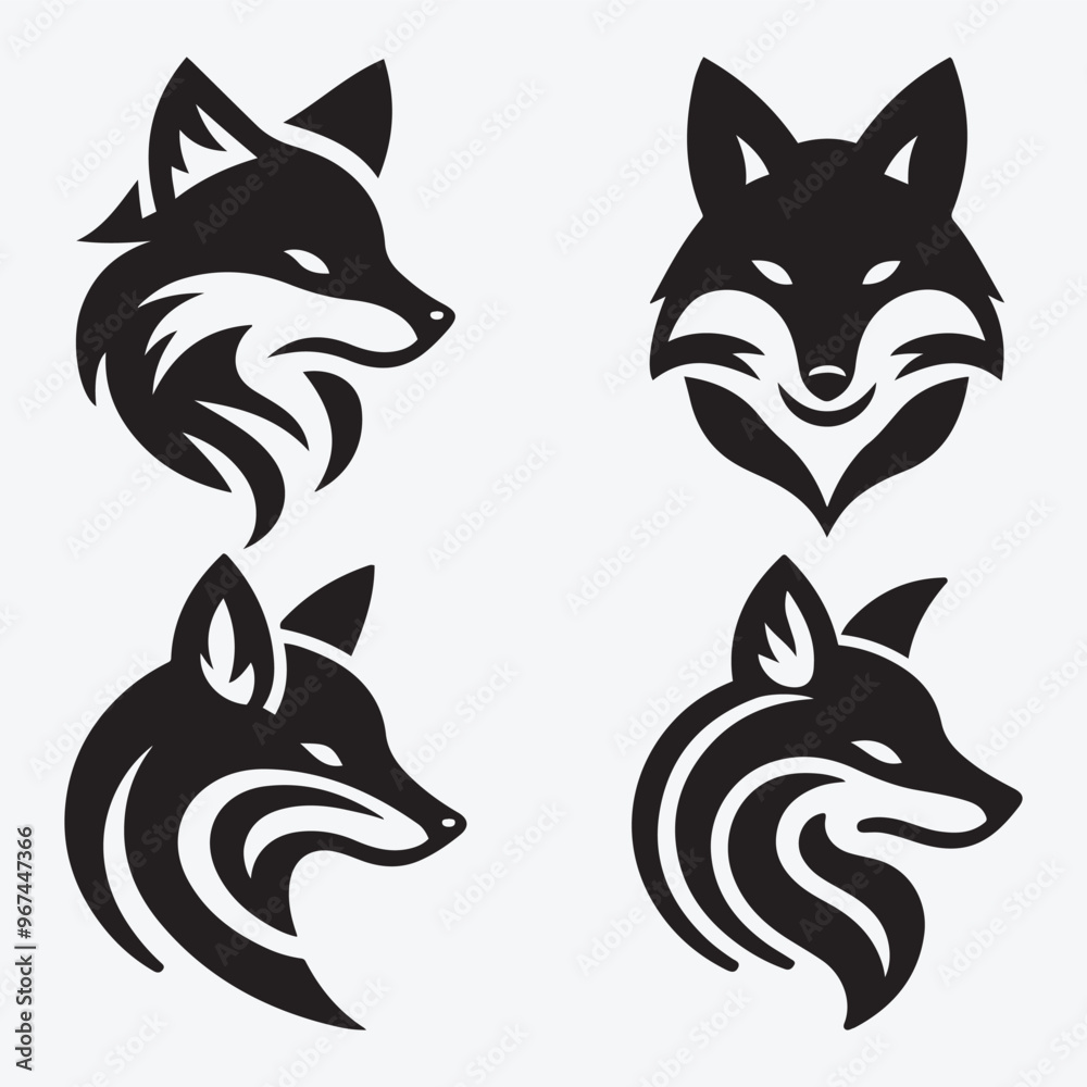 Fototapeta premium Fox Logo Silhouette Bundle Clip Art Vector Illustration