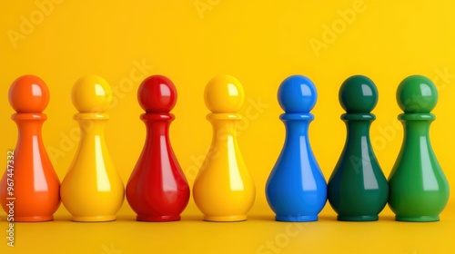 Colorful Bowling Pins on Yellow Background