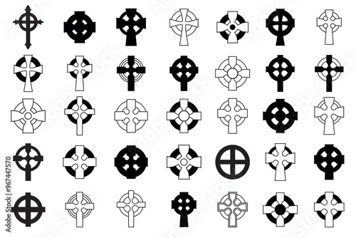 Celtic crosses icon set. Symbols of Ireland