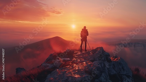 Silhouette of Man Taking Photo Using Tripod Photographer

 photo