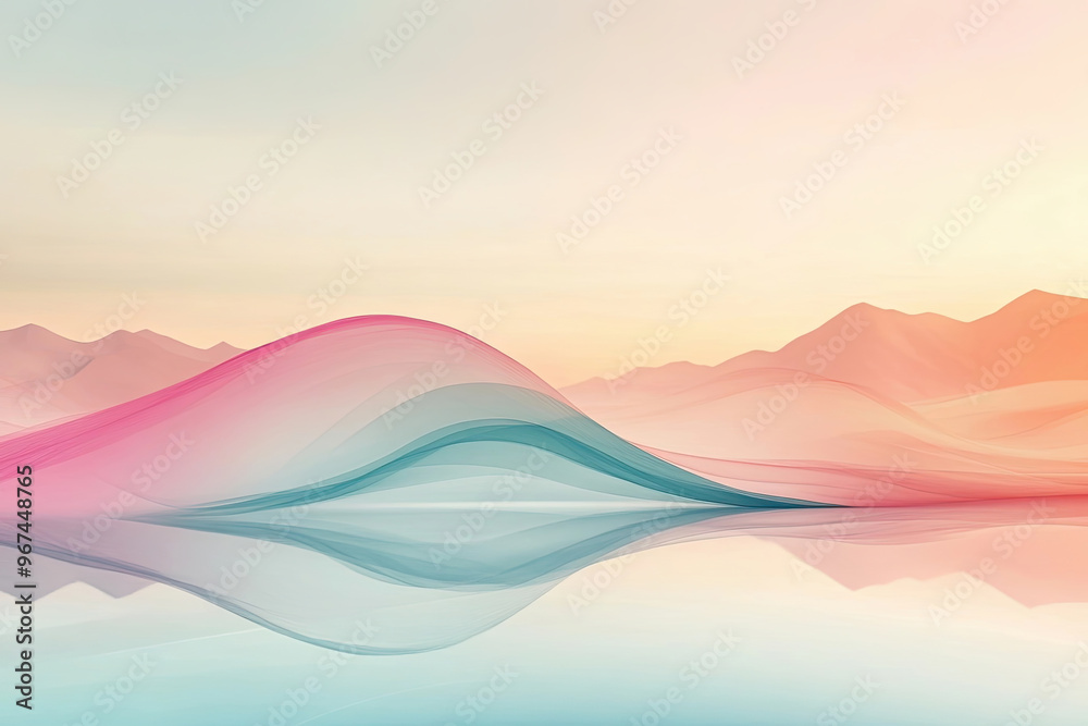 Fototapeta premium Abstract landscape with pastel waves and mountains