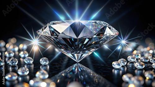 Beautiful rendered shiny diamond in brilliant cut on black background with crystal background , diamond, render