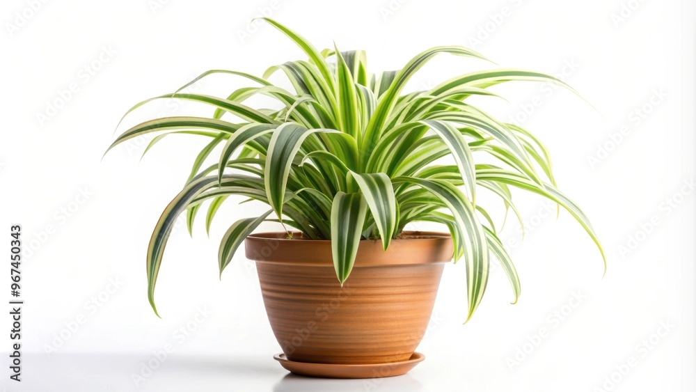 Spider plant in a flowerpot isolated on white background, spider plant, chlorophytum comosum Spider plant in a flowerpot isolated on white background, spider plant, chlorophytum comosum