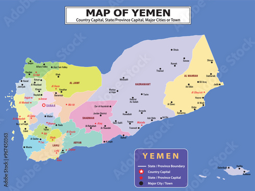Geography politics map of countries. Map of country with capital, province or state capital, major cities and town.