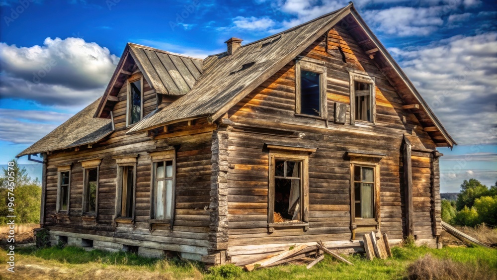 Old abandoned wooden house with damaged windows and a crumbling roof, abandoned, wooden, house, damaged, windows, crumbling Old abandoned wooden house with damaged windows and a crumbling roof, abandoned, wooden, house, damaged, windows, crumbling
