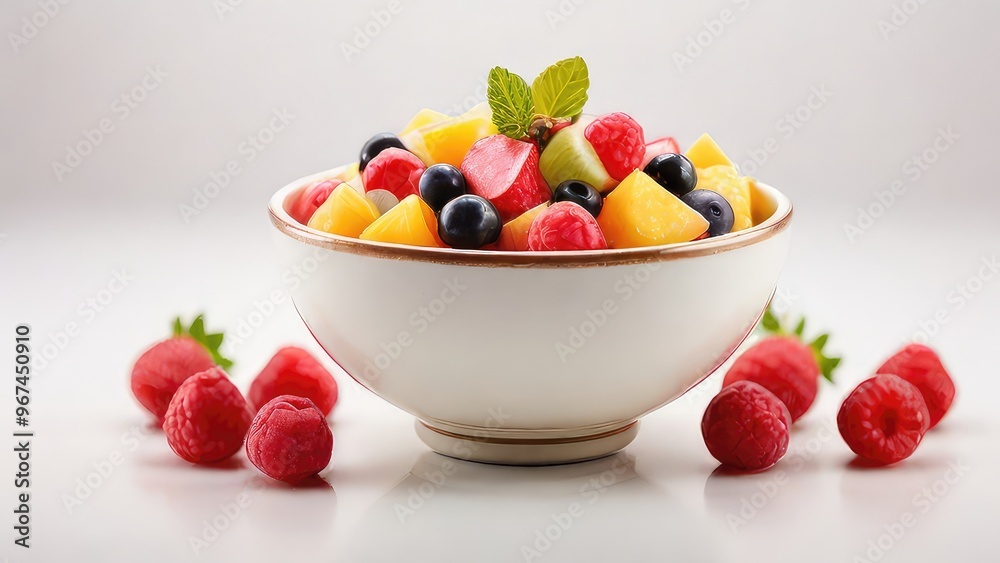 one bowl of fruit salad with mixed berries and fruits in a transparent glass bowl isolated on a white background one bowl of fruit salad with mixed berries and fruits in a transparent glass bowl isolated on a white background