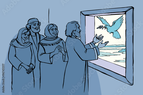 Vector drawing. Dove return to Noah