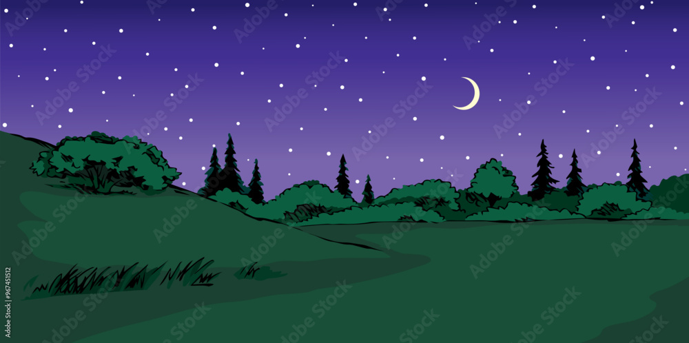 Naklejka premium Vector drawing. Summer river scene