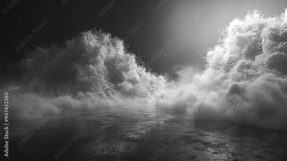 Fototapeta premium Smoke Black Ground Fog Cloud Floor Mist Background Steam