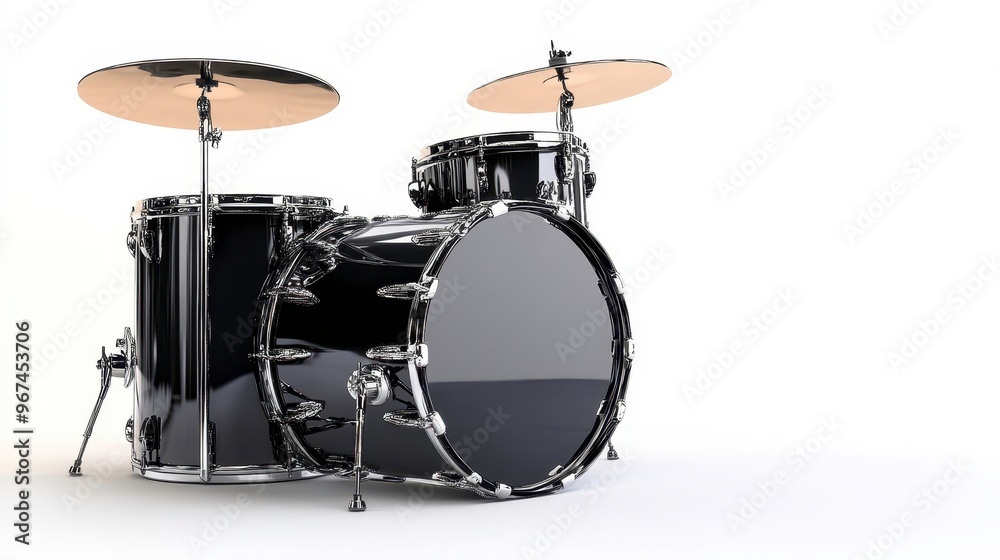 Fototapeta premium Black drum clipart, element, 3D illustration, realistic, isolated on white background