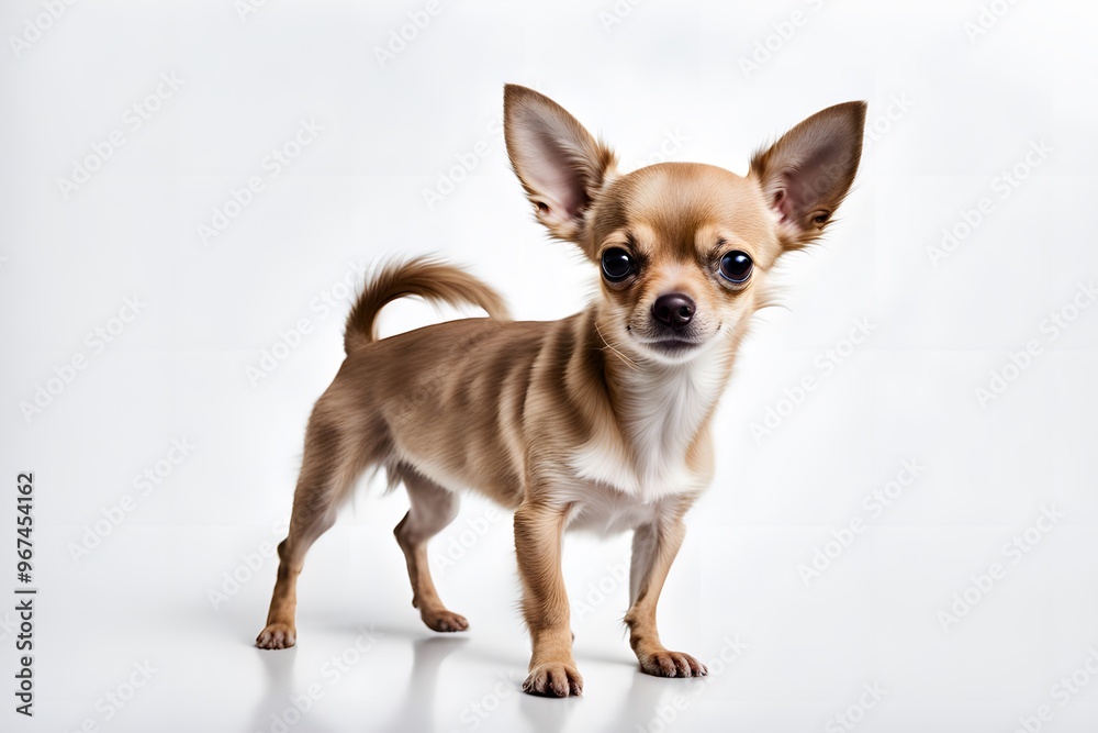 A tiny chihuahua with large ears standing on a white background, Ai Generated A tiny chihuahua with large ears standing on a white background, Ai Generated