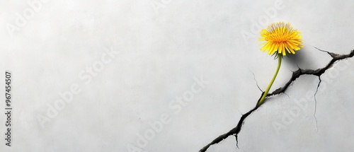 A striking yellow flower emerging from a crack, symbolizing resilience and beauty in adversity against a textured background.