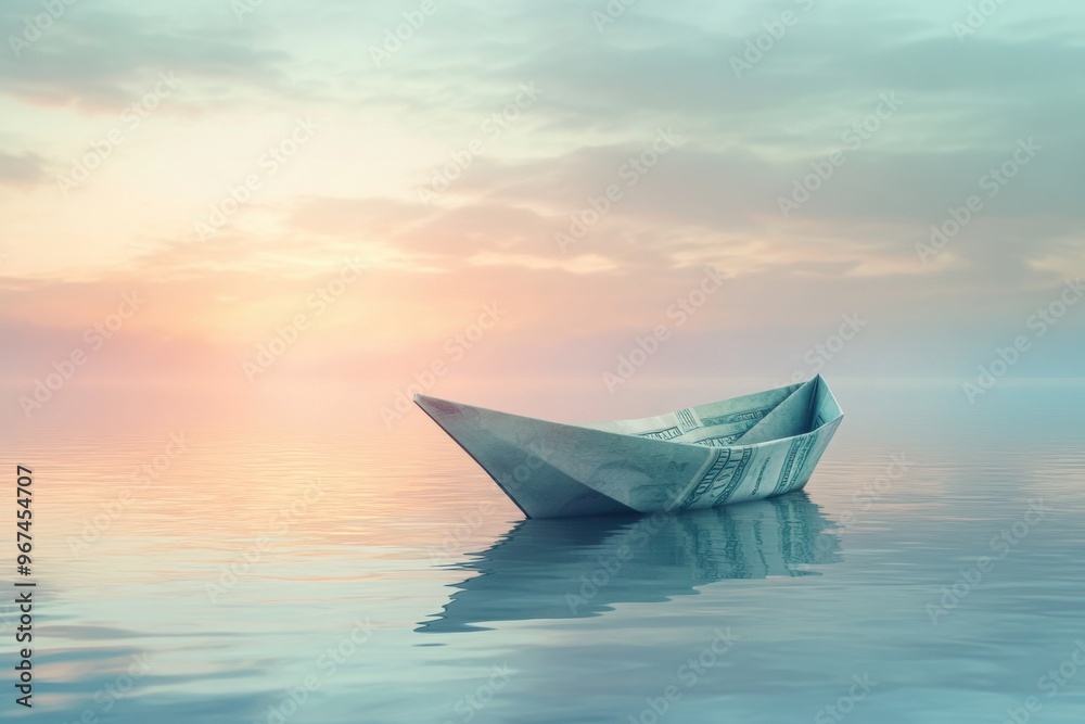 A tranquil scene featuring a solitary boat floating on calm water under a pastel sky at sunrise, evoking peace and serenity. A tranquil scene featuring a solitary boat floating on calm water under a pastel sky at sunrise, evoking peace and serenity.