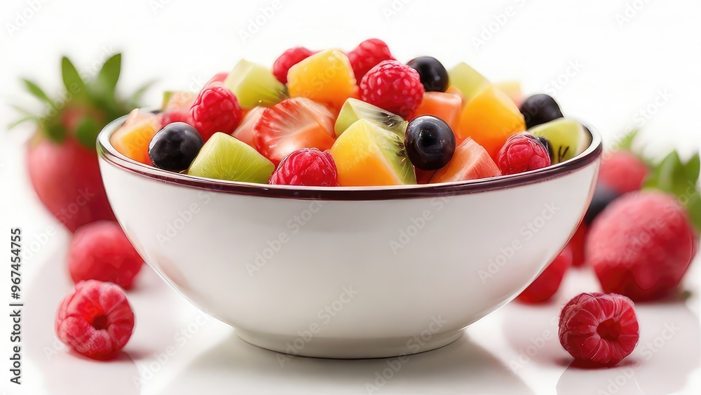 one bowl of fruit salad with mixed berries and fruits in a transparent glass bowl isolated on a white background one bowl of fruit salad with mixed berries and fruits in a transparent glass bowl isolated on a white background