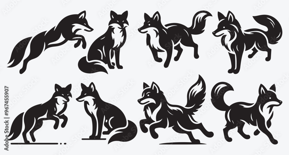 Obraz premium Fox Logo Silhouette Bundle Clip Art Vector Illustration