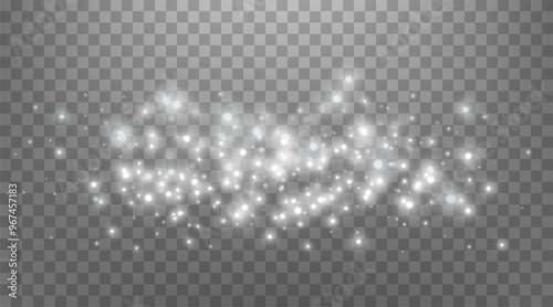 Silver magic sparks and dust stars. Glittering dots, particles, sparkles. Glow flare light effect. Silver luminous points. Vector particles on transparent background.