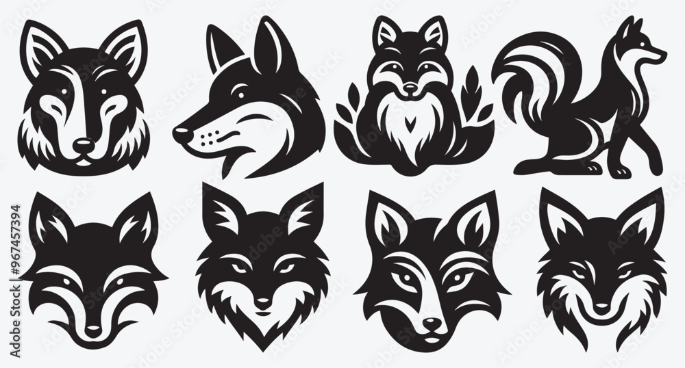 Fox Logo Silhouette Bundle Clip Art Vector Illustration