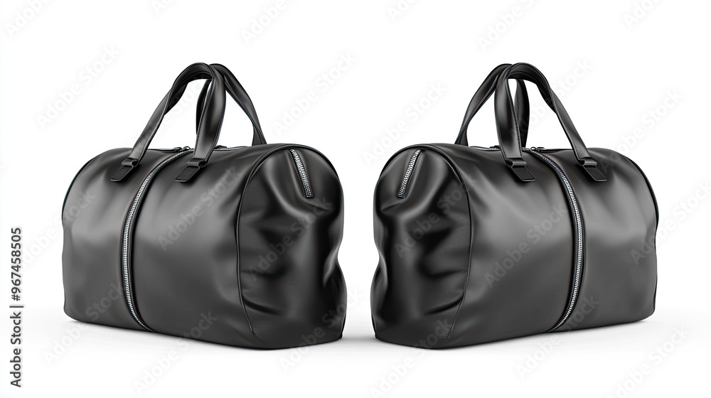 Fototapeta premium This versatile blue travel bag is designed for both men and women. Featuring convenient zippers, it displays elegant front and side views, ideal for personal care and cosmetics