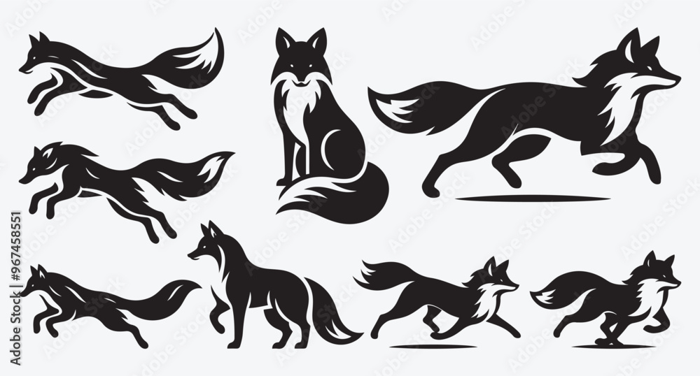 Obraz premium Fox Logo Silhouette Bundle Clip Art Vector Illustration