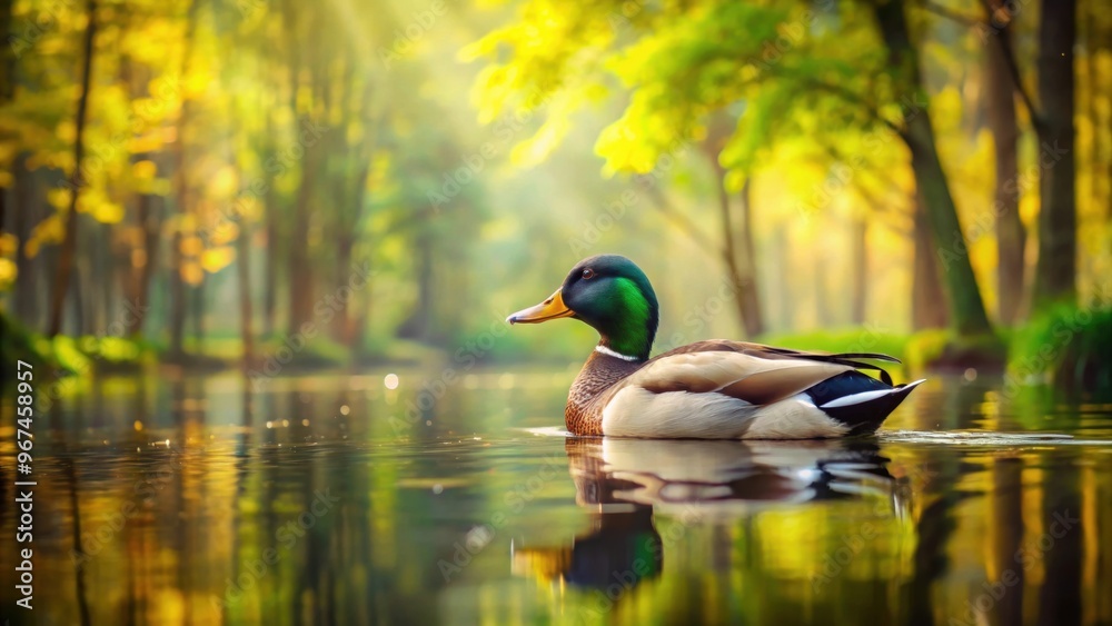 Majestic duck swimming in a serene forest pond, duck, wildlife, nature, wilderness, tranquil, pond, forest, peaceful, majestic Majestic duck swimming in a serene forest pond, duck, wildlife, nature, wilderness, tranquil, pond, forest, peaceful, majestic
