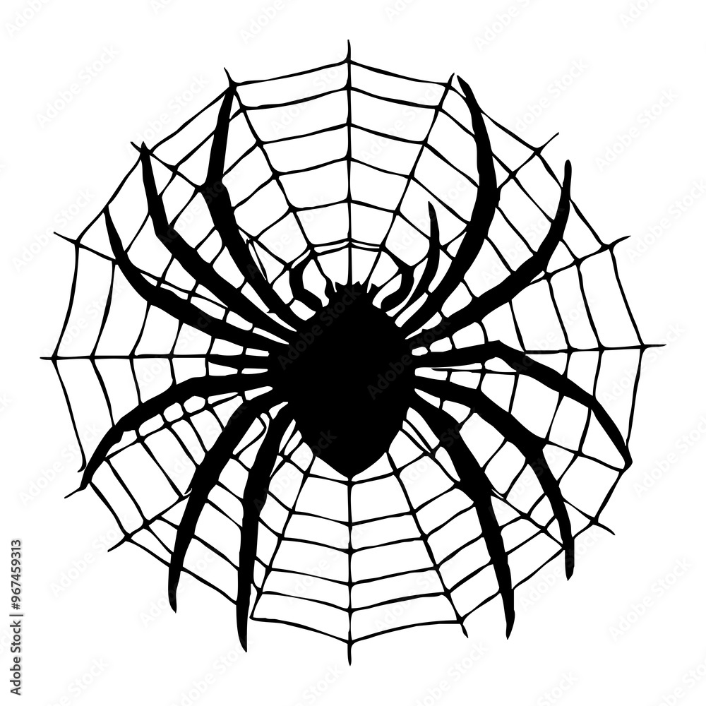 Obraz premium Halloween. Black and white drawing. Logo design for use in graphics. Spider