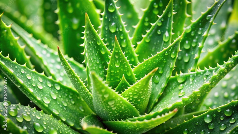 Fresh aloe vera leaves with water droplets showcasing vibrant green color and natural texture, aloe vera, green, leaves Fresh aloe vera leaves with water droplets showcasing vibrant green color and natural texture, aloe vera, green, leaves