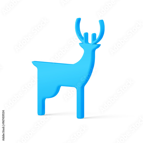 Minimalist creative Christmas deer blue metallic decorative design realistic vector illustration. Bright traditional animal symbol of Xmas Santa Claus winter holiday isolated. Glossy New Year gift