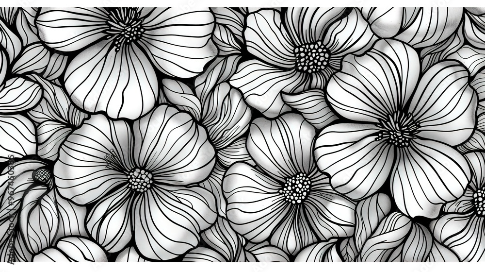 Line art flower pattern wallpaper