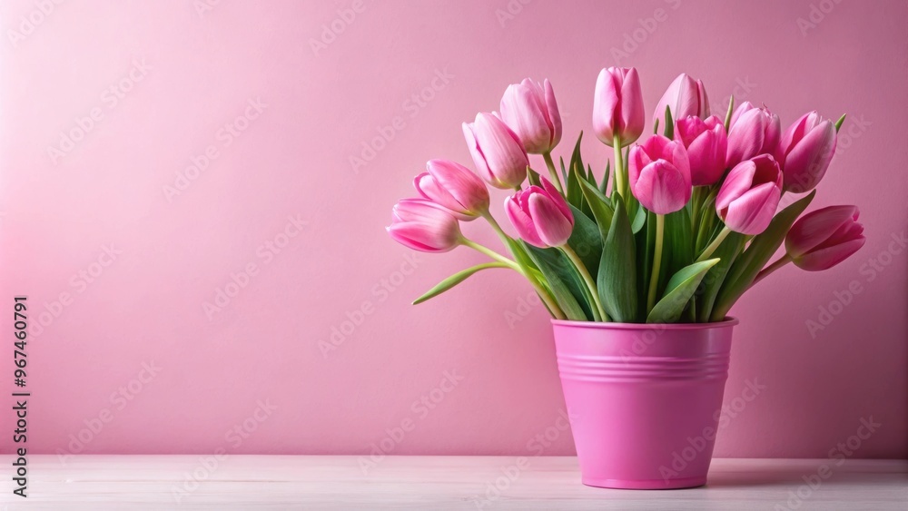 Pink tulips in a pink pot on a pink background, pink, tulips, flowers, pot, background, colorful, vibrant, botanical, garden Pink tulips in a pink pot on a pink background, pink, tulips, flowers, pot, background, colorful, vibrant, botanical, garden