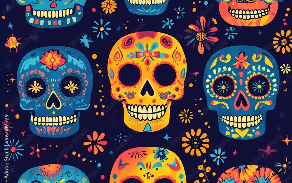 colorful funny skull patterns, mexican day of the dead colorful funny skull patterns, mexican day of the dead