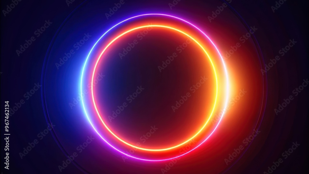 Abstract neon circle with red orange and purple glowing border on a dark background , Light effect, colorful, illuminated, vibrant Abstract neon circle with red orange and purple glowing border on a dark background , Light effect, colorful, illuminated, vibrant